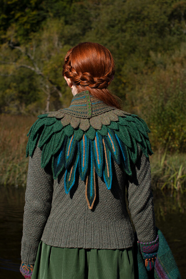 Lapwing Collar patterncard knitwear design by Alice Starmore in pure wool Hebridean 2 Ply hand knitting yarn