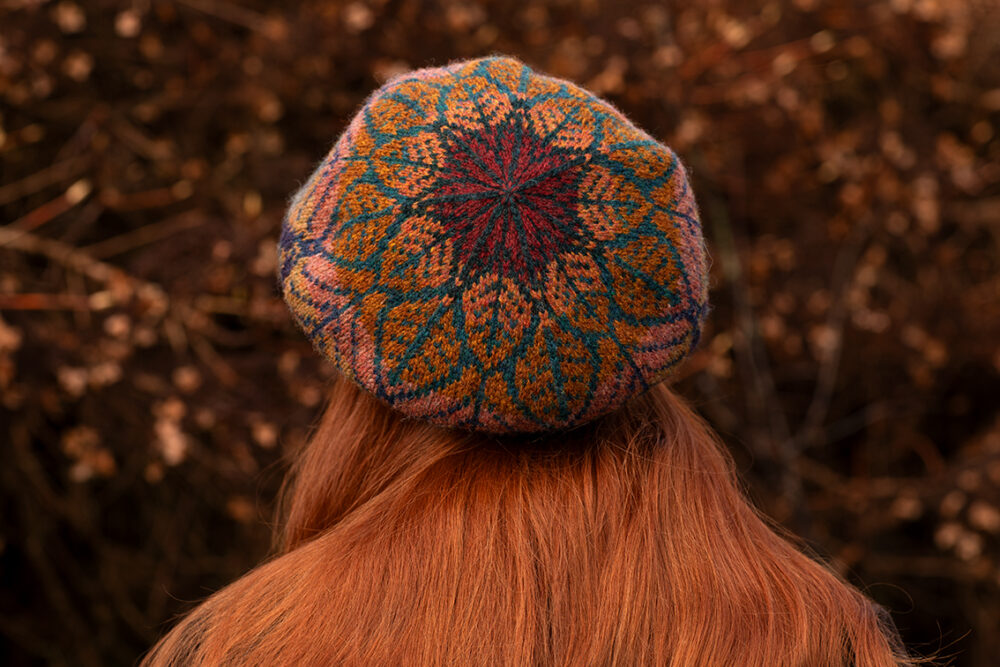 Greeta Hat Set and Oiseabhal Scarf patterncard kit designs by Alice Starmore in Hebridean 2 Ply yarn