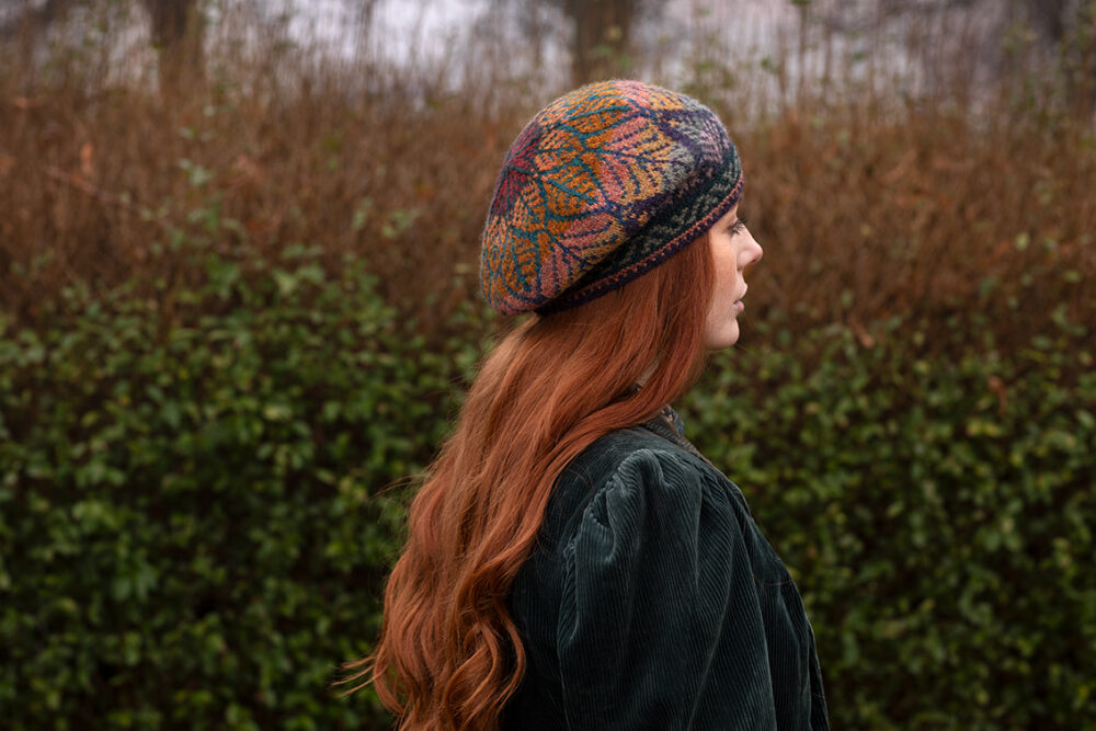 Greeta Hat Set patterncard kit design by Alice Starmore in Hebridean 2 Ply yarn