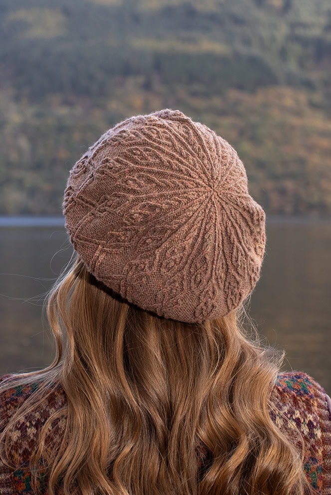 The Ruabhal Hat Set and Thoroughbred Vest patterncard kit designs by Alice Starmore in Hebridean 2 Ply