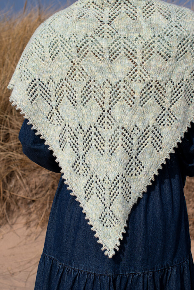 The Sulaire Shawl, Lapwing Collar and Hirta Gloves patterncard kit designs by Alice Starmore in Hebridean 2 Ply yarn