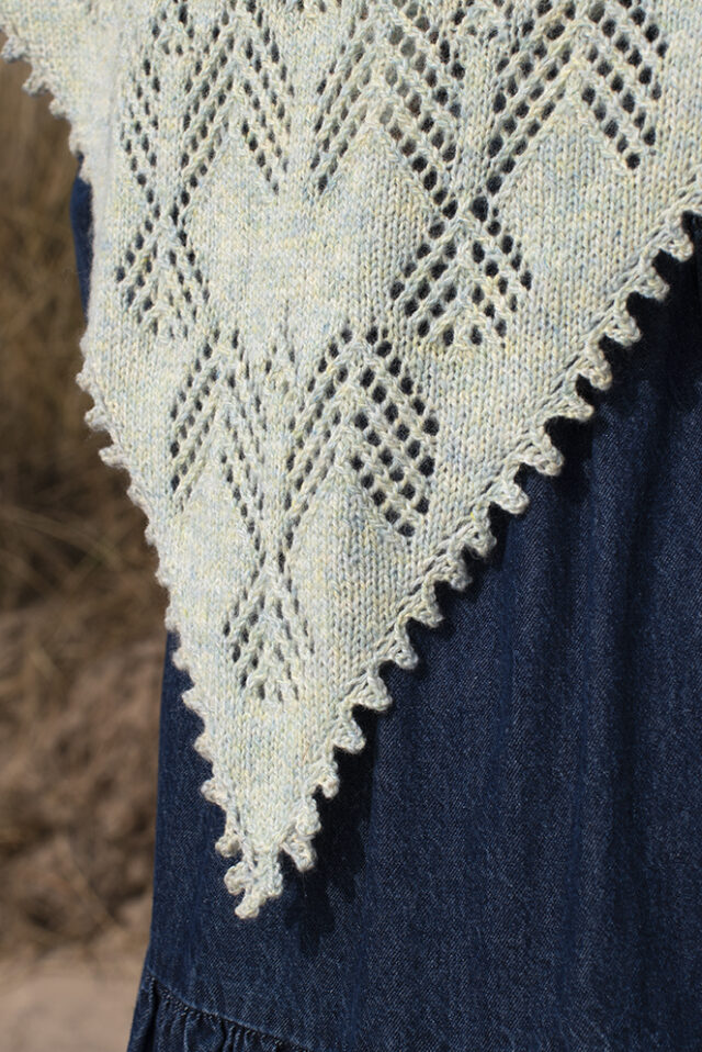 The Sulaire Shawl, Lapwing Collar and Hirta Gloves patterncard kit designs by Alice Starmore in Hebridean 2 Ply yarn