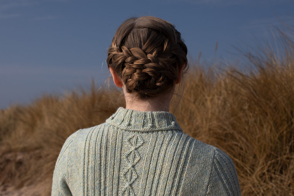 The Strathspey pullover and Hirta Hat Set patterncard kit designs by Alice Starmore in Hebridean 2 & 3 Ply