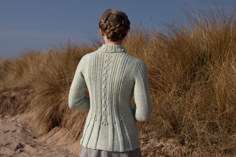 The Strathspey pullover and Hirta Hat Set patterncard kit designs by Alice Starmore in Hebridean 2 & 3 Ply