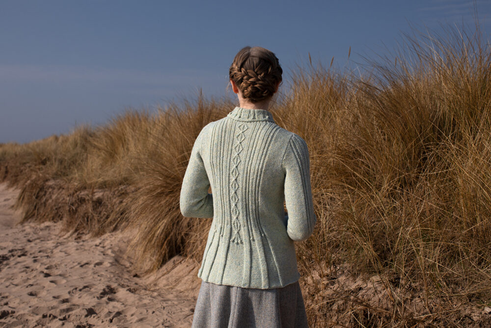 The Strathspey pullover and Hirta Hat Set patterncard kit designs by Alice Starmore in Hebridean 2 & 3 Ply