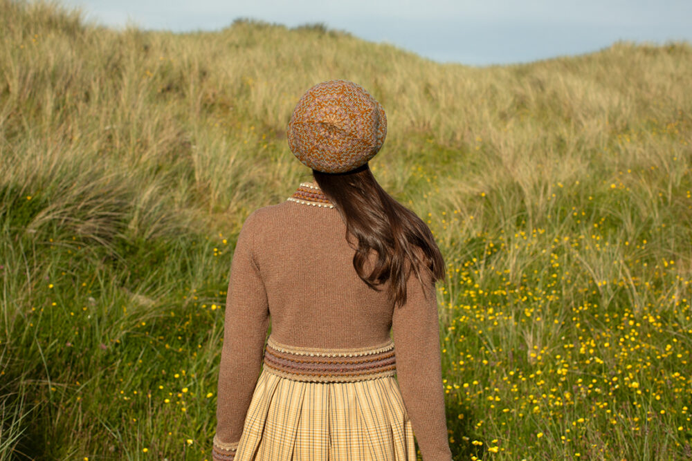 The Otter pullover and Hirta Hat Set patterncard kit designs by Alice and Jade Starmore in Hebridean 2 Ply