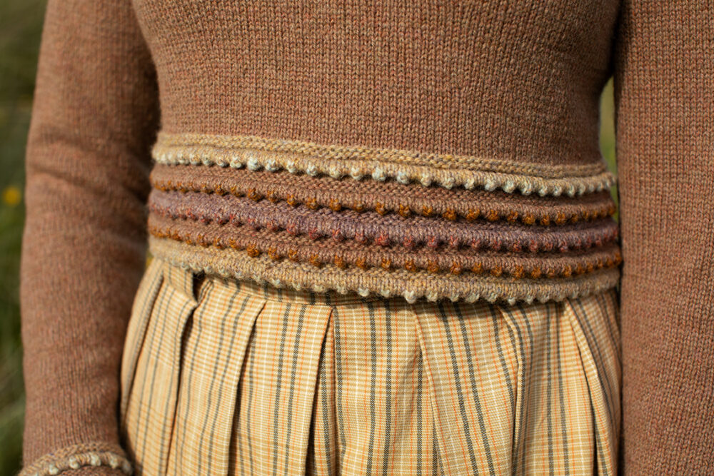 The Otter pullover and Hirta Hat Set patterncard kit designs by Alice and Jade Starmore in Hebridean 2 Ply