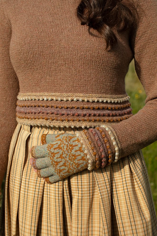 The Otter pullover and Hirta Hat Set patterncard kit designs by Alice and Jade Starmore in Hebridean 2 Ply