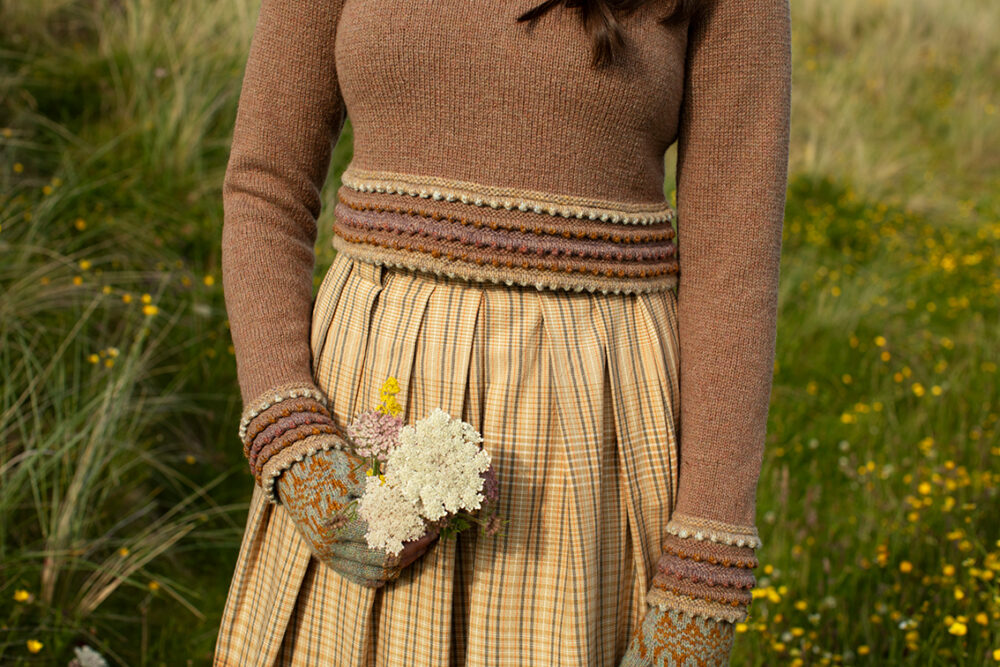 The Otter pullover and Hirta Hat Set patterncard kit designs by Alice and Jade Starmore in Hebridean 2 Ply
