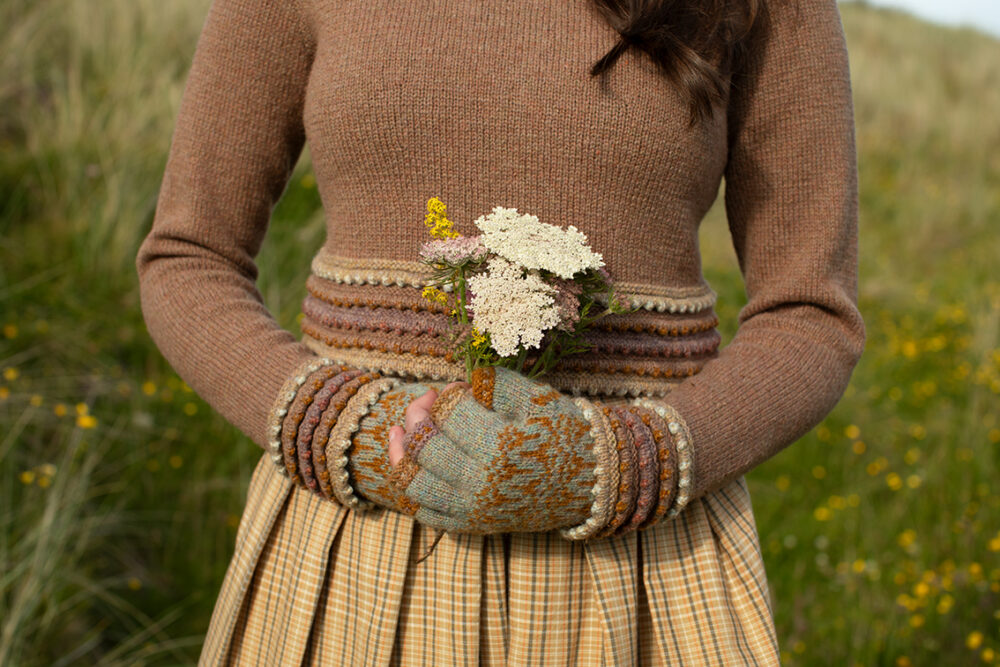 The Otter pullover and Hirta Hat Set patterncard kit designs by Alice and Jade Starmore in Hebridean 2 Ply