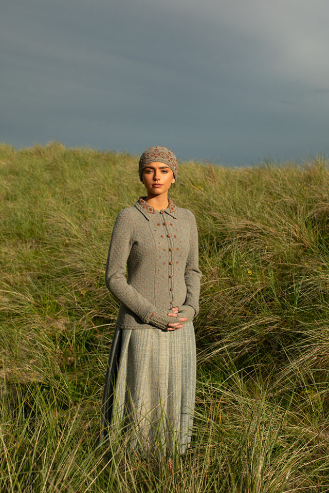 The Mountain Hare Jacket and Hat patterncard kit design by Alice Starmore in Hebridean 2 Ply