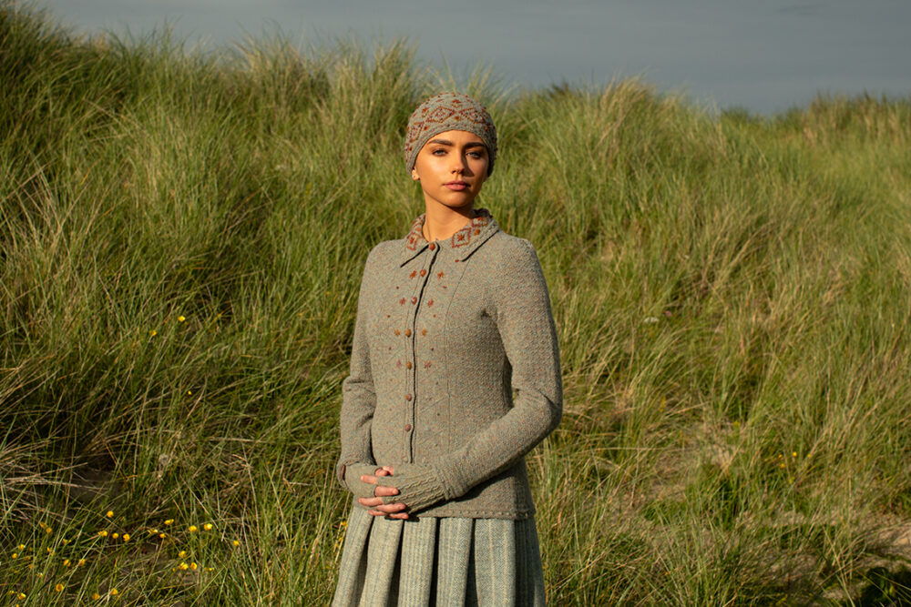 The Mountain Hare Jacket and Hat patterncard kit design by Alice Starmore in Hebridean 2 Ply