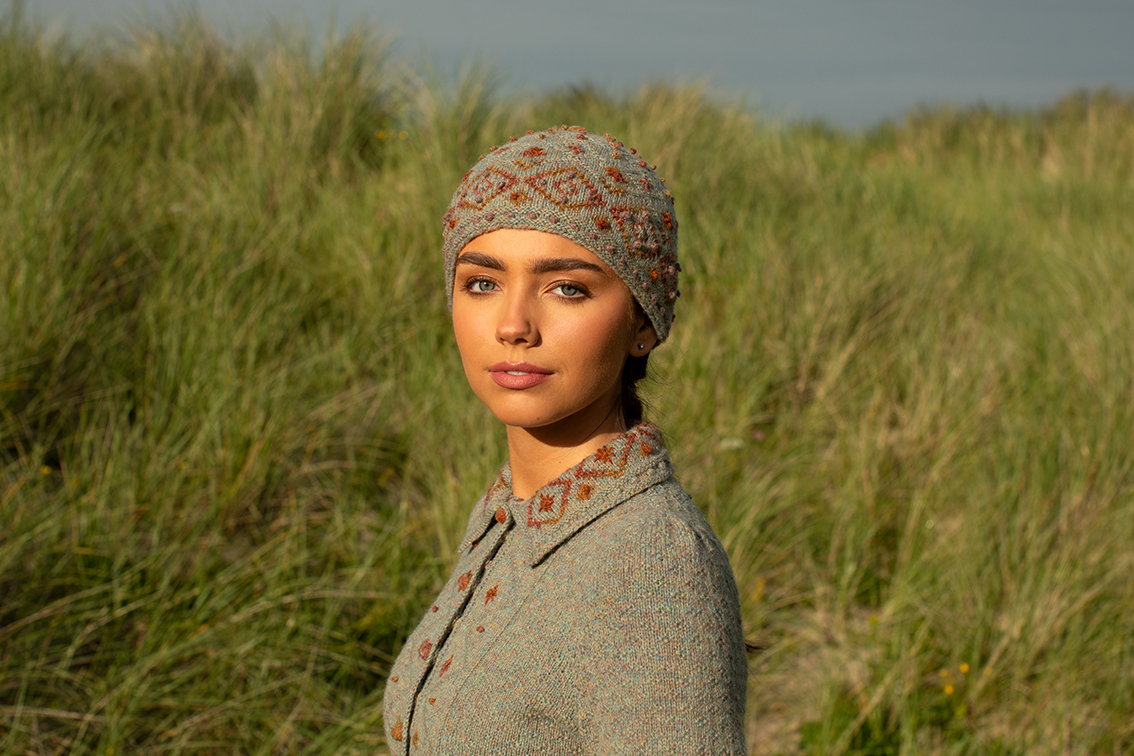 The Mountain Hare Jacket and Hat patterncard kit design by Alice Starmore in Hebridean 2 Ply The Mountain Hare Jacket and Hat patterncard kit design by Alice Starmore in Hebridean 2 Ply