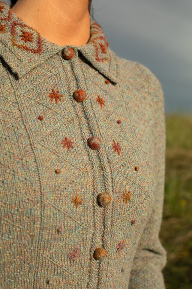 The Mountain Hare Jacket and Hat patterncard kit design by Alice Starmore in Hebridean 2 Ply
