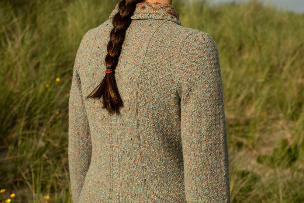 The Mountain Hare Jacket and Hat patterncard kit design by Alice Starmore in Hebridean 2 Ply
