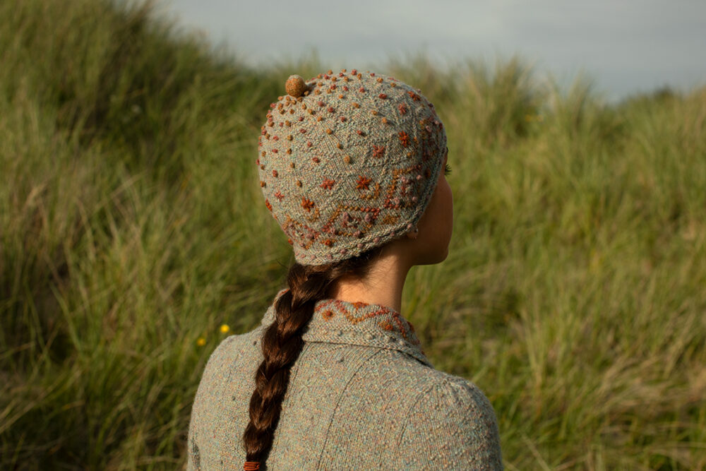 The Mountain Hare Jacket and Hat patterncard kit design by Alice Starmore in Hebridean 2 Ply