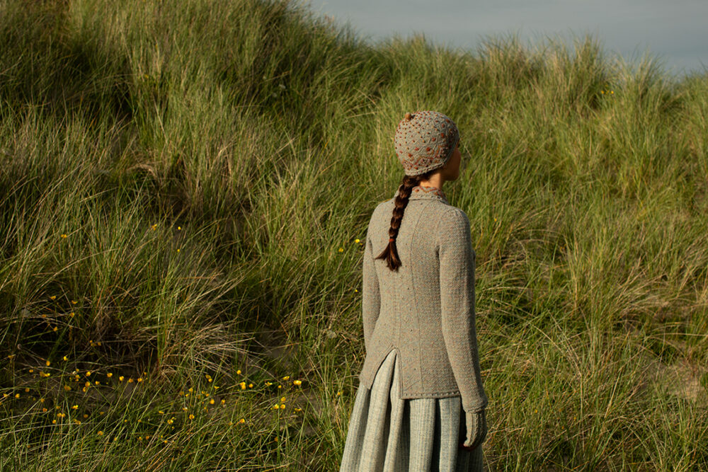 The Mountain Hare Jacket and Hat patterncard kit design by Alice Starmore in Hebridean 2 Ply
