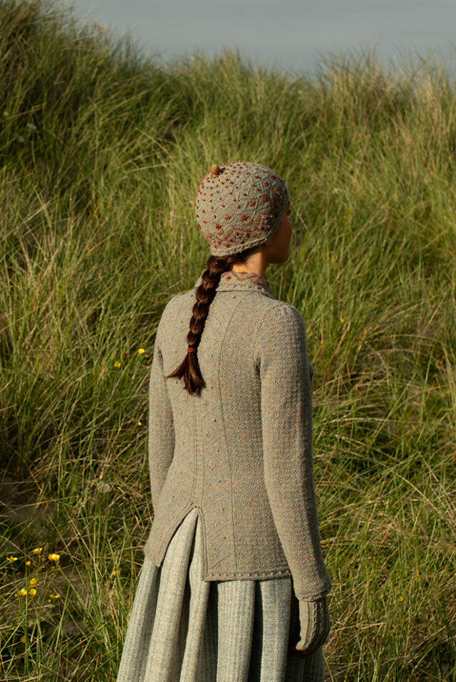 The Mountain Hare Jacket and Hat patterncard kit design by Alice Starmore in Hebridean 2 Ply