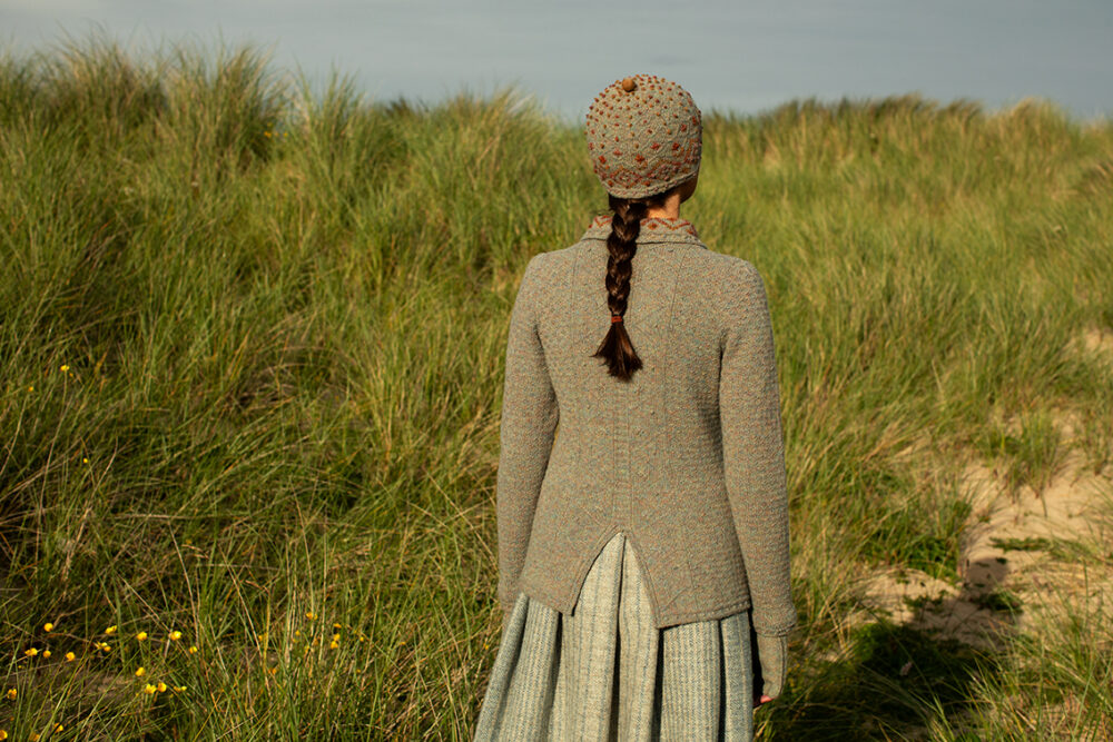 The Mountain Hare Jacket and Hat patterncard kit design by Alice Starmore in Hebridean 2 Ply
