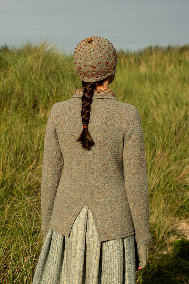 The Mountain Hare Jacket and Hat patterncard kit design by Alice Starmore in Hebridean 2 Ply