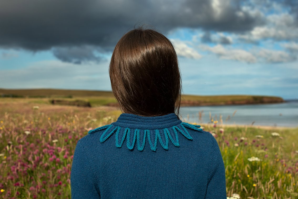 The Raven Cardigan patterncard kit design by Alice Starmore in Hebridean 2 Ply The Raven Cardigan patterncard kit design by Alice Starmore in Hebridean 2 Ply