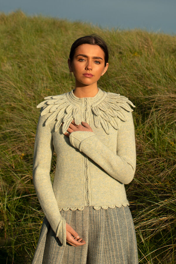 The Raven Cardigan patterncard kit design by Alice Starmore in Hebridean 2 Ply
