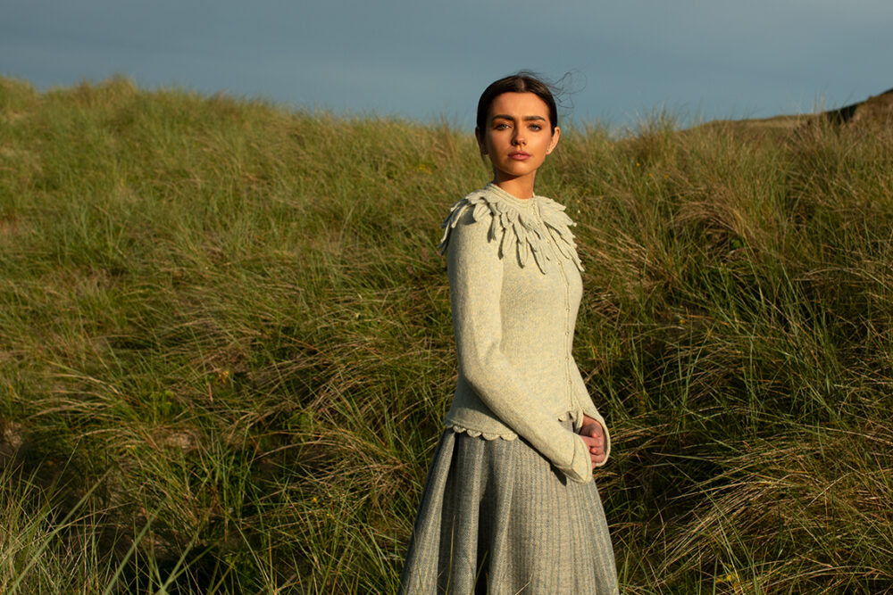 The Raven Cardigan patterncard kit design by Alice Starmore in Hebridean 2 Ply