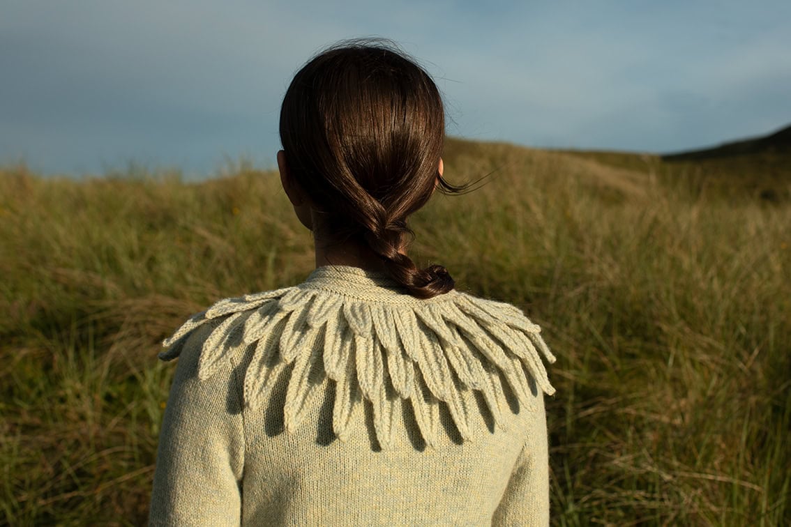 The Raven Cardigan patterncard kit design by Alice Starmore in Hebridean 2 Ply The Raven Cardigan patterncard kit design by Alice Starmore in Hebridean 2 Ply