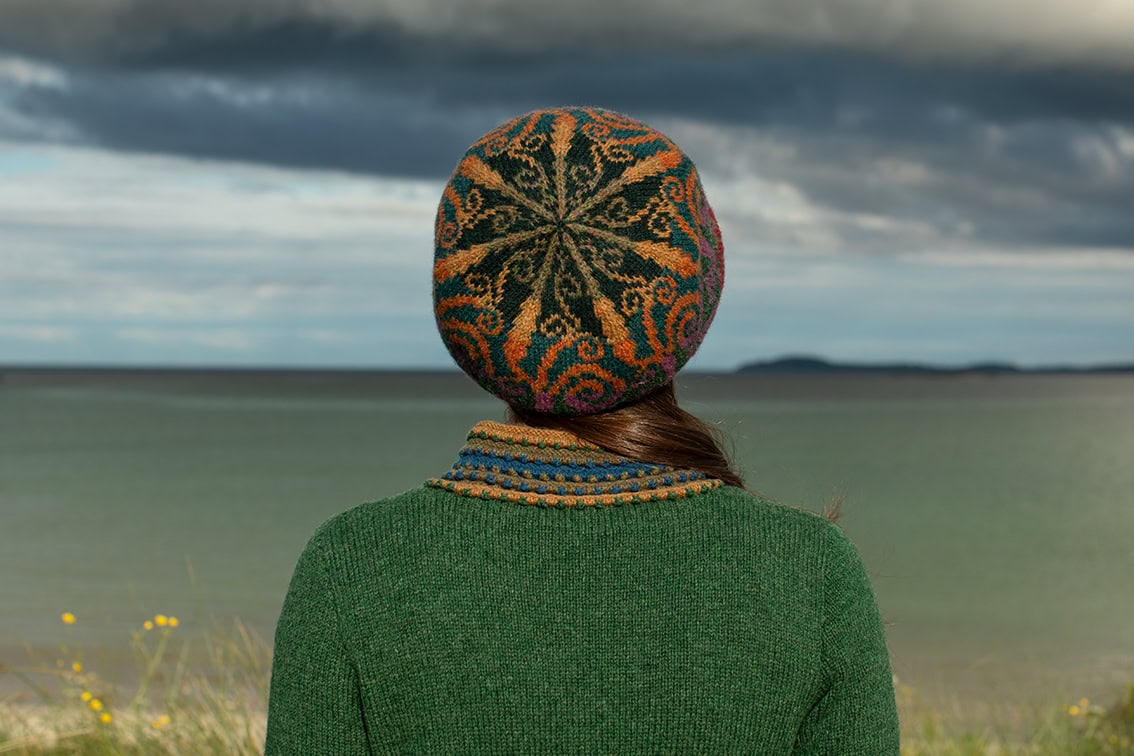 The Otter pullover and Firebirds Hat Set patterncard kit designs by Jade Starmore in Hebridean 2 Ply The Otter pullover and Firebirds Hat Set patterncard kit designs by Jade Starmore in Hebridean 2 Ply
