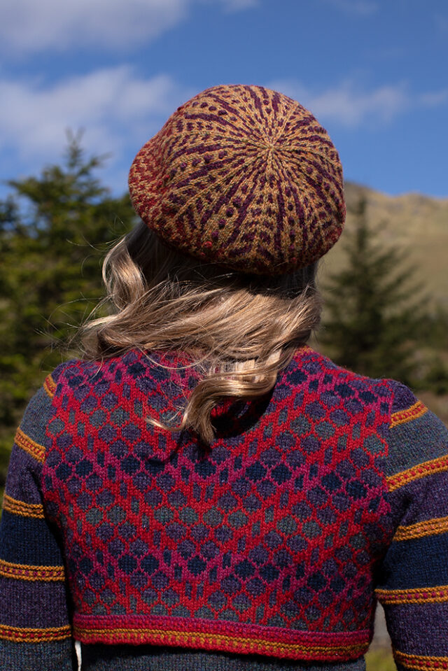 The Damselfly Cardigan patterncard kit design by Alice Starmore in Hebridean 2 Ply