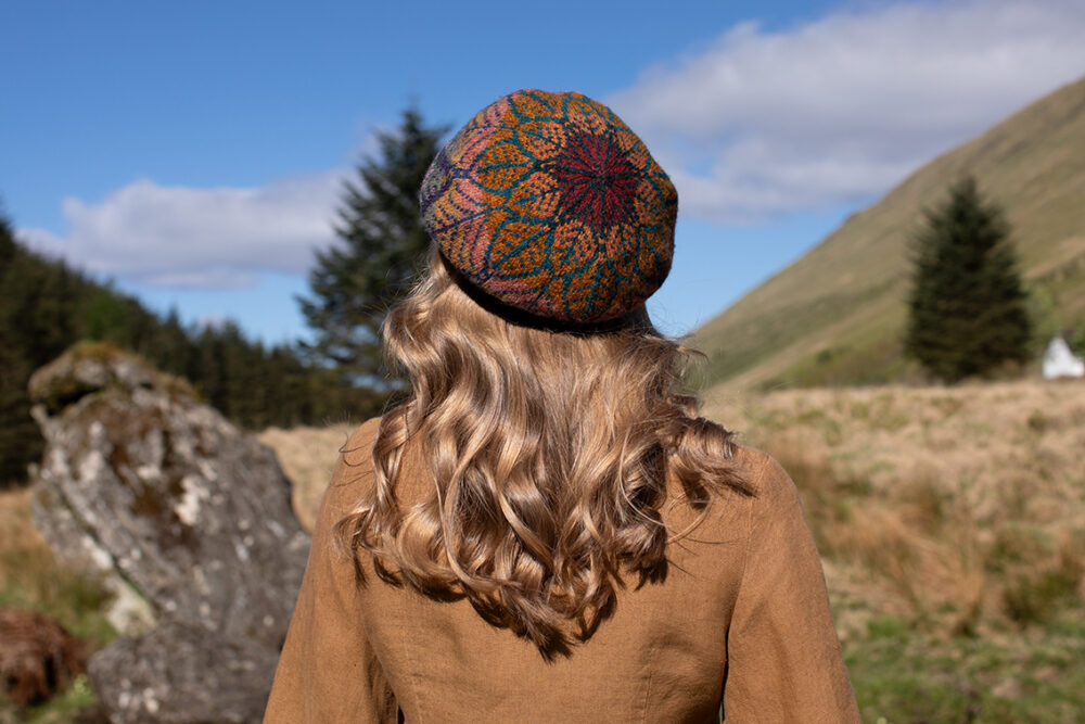 Greeta Hat Set patterncard kit design by Alice Starmore in Hebridean 2 Ply yarn