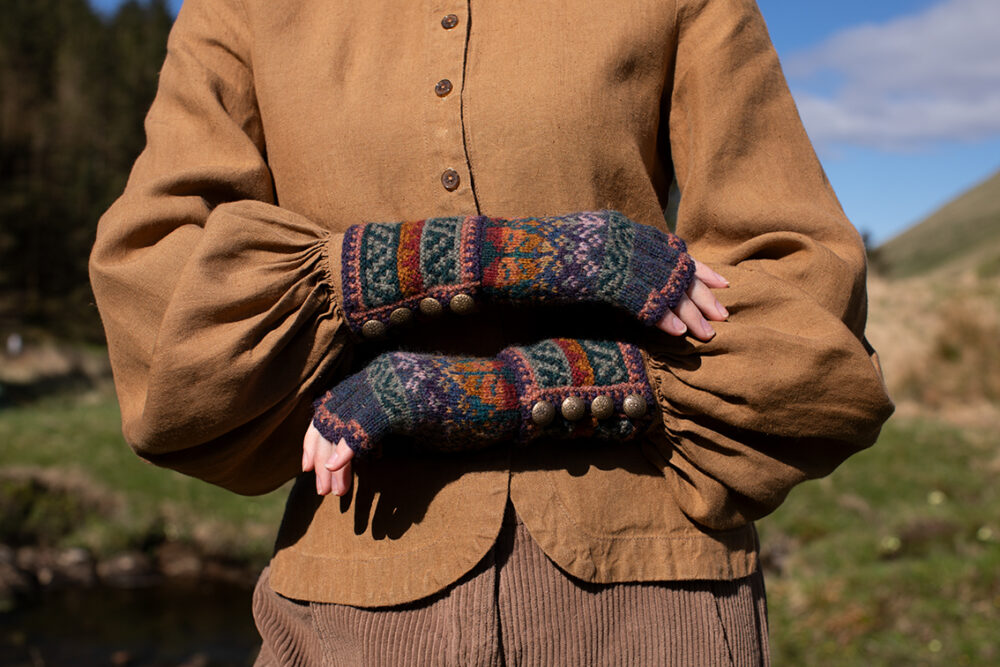 Greeta Hat Set patterncard kit design by Alice Starmore in Hebridean 2 Ply yarn