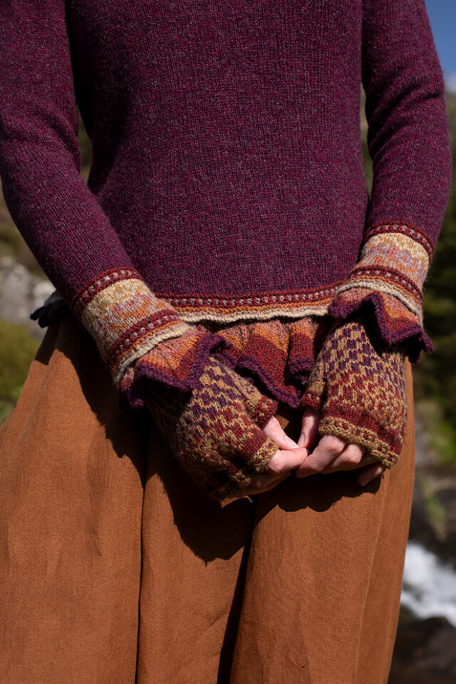 The Herald Pullover and Briodag Hat Set patterncard kit designs by Alice Starmore in Hebridean 2 Ply