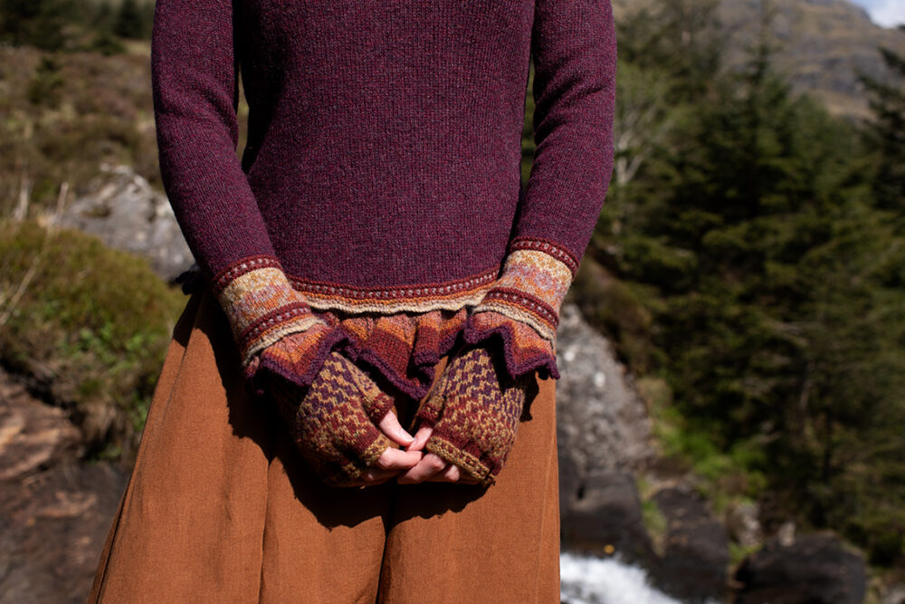 The Herald Pullover and Briodag Hat Set patterncard kit designs by Alice Starmore in Hebridean 2 Ply
