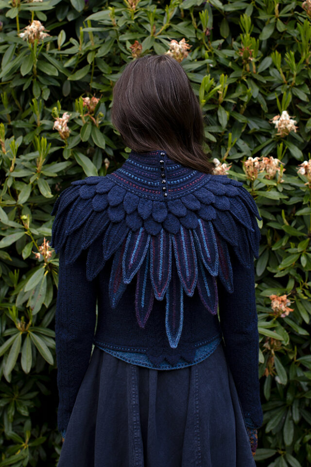 The Lapwing Pullover, Lapwing Collar and Mary Tudor Hat Set patterncard kit designs by Alice Starmore in Hebridean 2 Ply