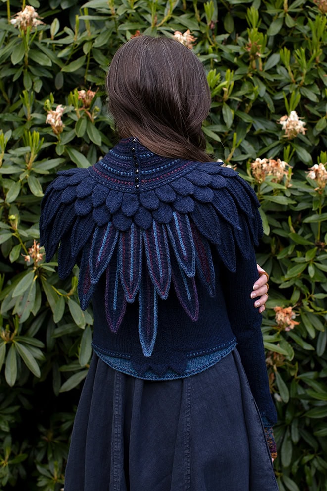 The Lapwing Pullover, Lapwing Collar and Mary Tudor Hat Set patterncard kit designs by Alice Starmore in Hebridean 2 Ply