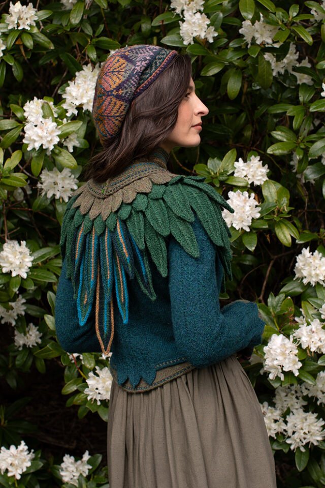 The Lapwing Pullover, Lapwing Collar and Greeta Hat Set patterncard kit designs by Alice Starmore in Hebridean 2 Ply