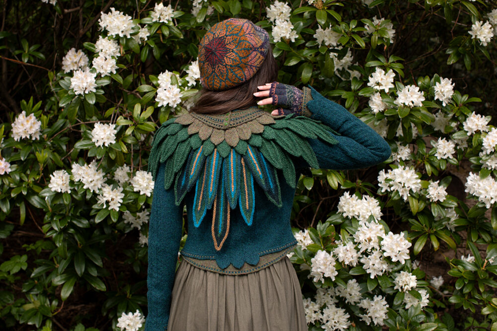 The Lapwing Pullover, Lapwing Collar and Greeta Hat Set patterncard kit designs by Alice Starmore in Hebridean 2 Ply