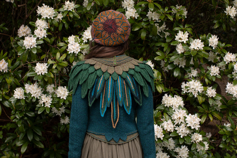 The Lapwing Pullover, Lapwing Collar and Greeta Hat Set patterncard kit designs by Alice Starmore in Hebridean 2 Ply