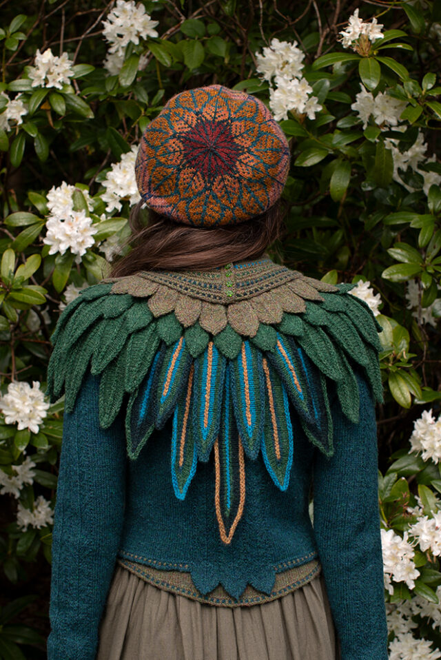The Lapwing Pullover, Lapwing Collar and Greeta Hat Set patterncard kit designs by Alice Starmore in Hebridean 2 Ply