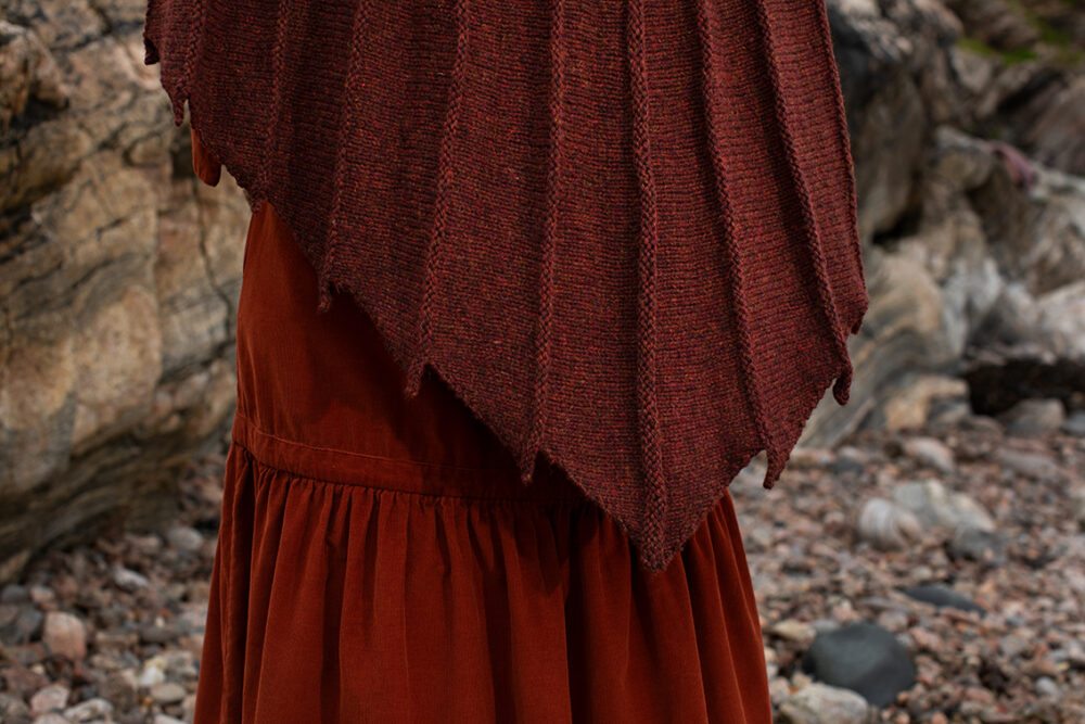The Eagle Wrap, Sandpiper Collar and Henry VIII Hat Set patterncard kit designs by Alice Starmore in Hebridean 2 & 3 Ply