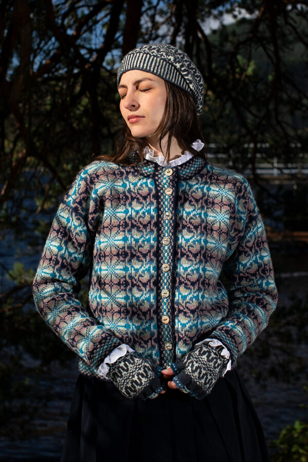 Waterlily and Hirta Gloves Patterncard Kit designs by Alice Starmore in Hebridean 2 Ply