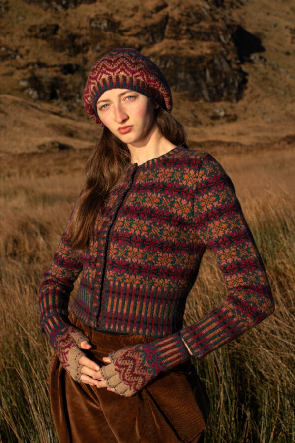 Mointeach and Emperor Hat Set Patterncard Kit designs by Alice Starmore in Hebridean 2 Ply