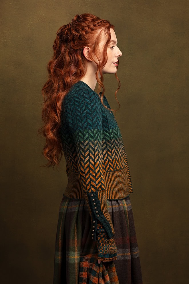 The Heroine Collection hand knitwear design by Alice Starmore, made in Hebridean 2 & 3 Ply for Virtual Yarns