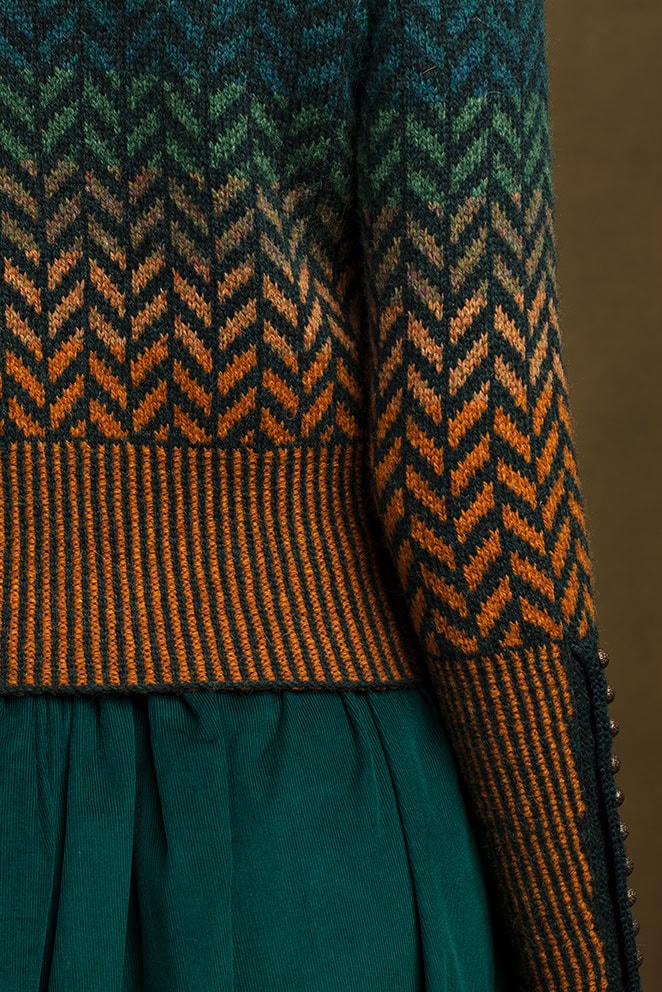 The Heroine Collection hand knitwear design by Alice Starmore, made in Hebridean 2 & 3 Ply for Virtual Yarns