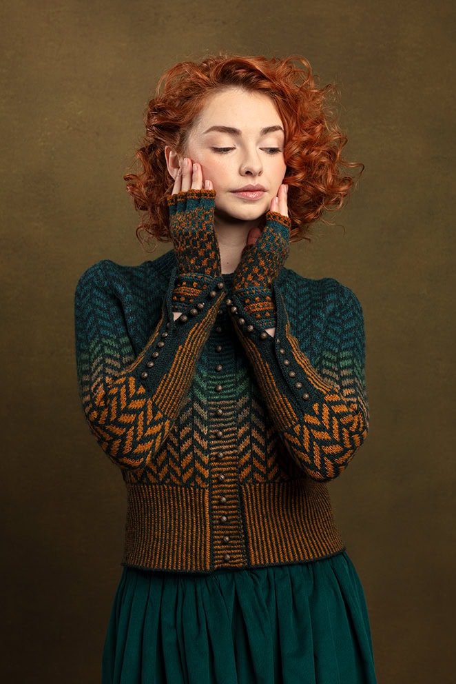 The Heroine Collection hand knitwear design by Alice Starmore, made in Hebridean 2 & 3 Ply for Virtual Yarns