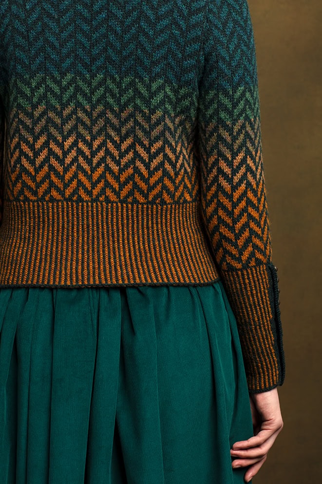 The Heroine Collection hand knitwear design by Alice Starmore, made in Hebridean 2 & 3 Ply for Virtual Yarns