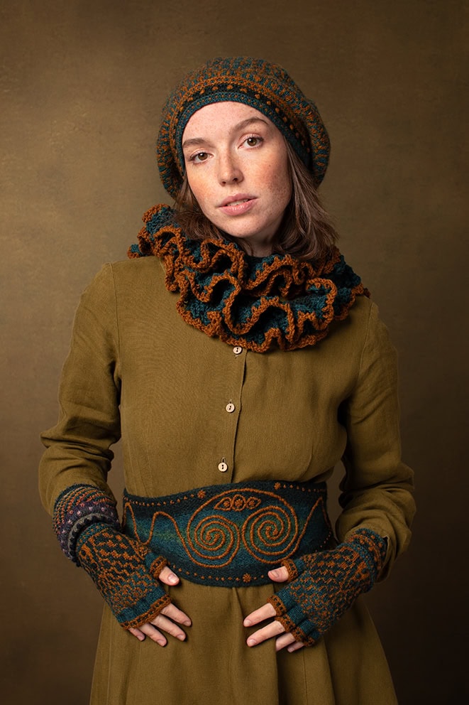The Heroine Collection hand knitwear design by Alice Starmore, made in Hebridean 2 & 3 Ply for Virtual Yarns