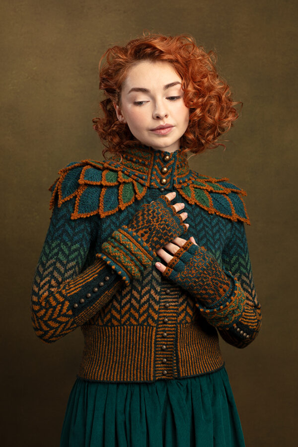 The Heroine Collection hand knitwear design by Alice Starmore, made in Hebridean 2 & 3 Ply for Virtual Yarns
