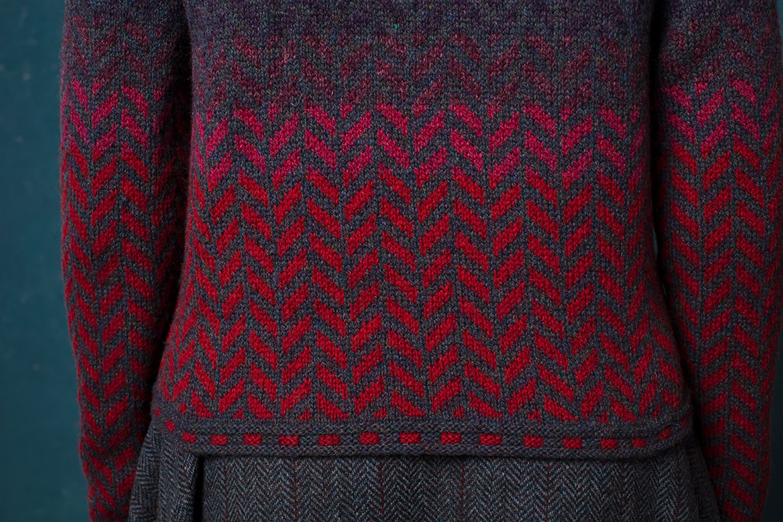 Gleann Beag Cardigan, Hirta Gloves and Cassiopeia Hat designs by Alice Starmore in Hebridean 2 Ply
